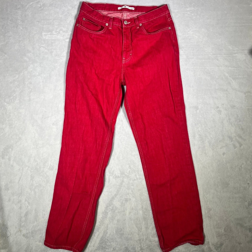 Vintage Tommy Hilfiger Jeans Womens 10 Red Denim Straight Leg Red Wash 90's